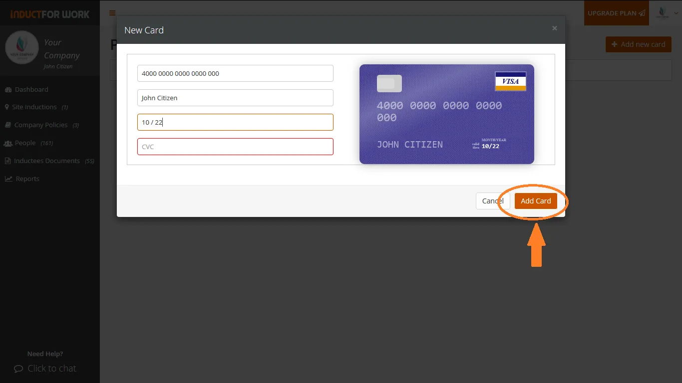 Online Inductions how to change credit card details