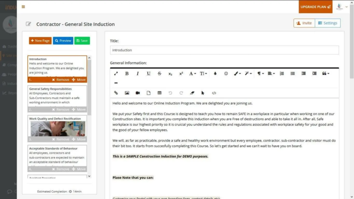 How to use editor to create your own online induction
