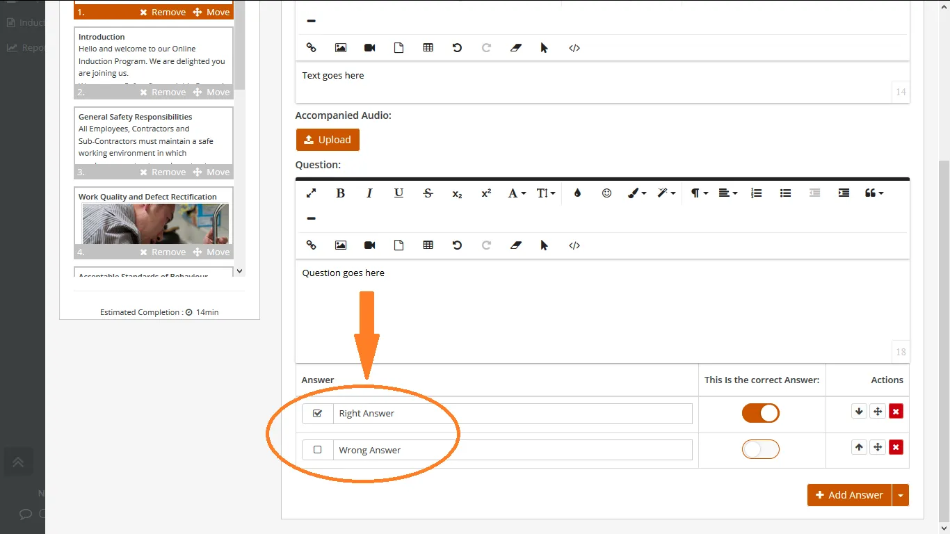 How to use editor to create your own online inductions: Help pages